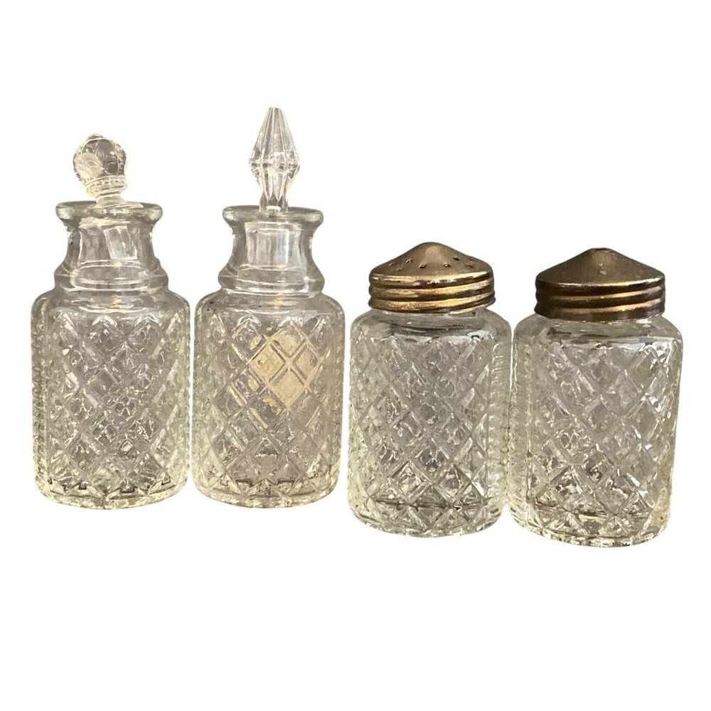 Eales of Sheffield Condiment Set Salt Pepper Oil Vinegar England 50s Cruet VTG